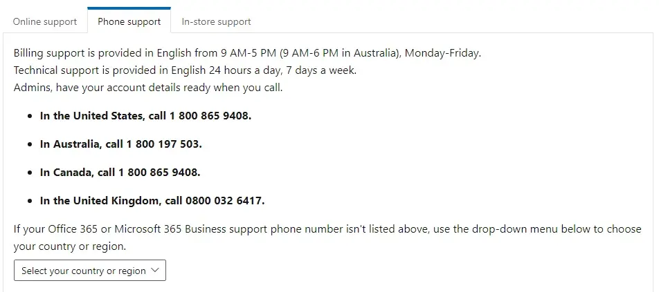 Office 365 phone support